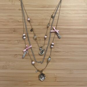 Betsey Johnson Ballerina Necklace with Pink Bows Nutcracker Swan Lake